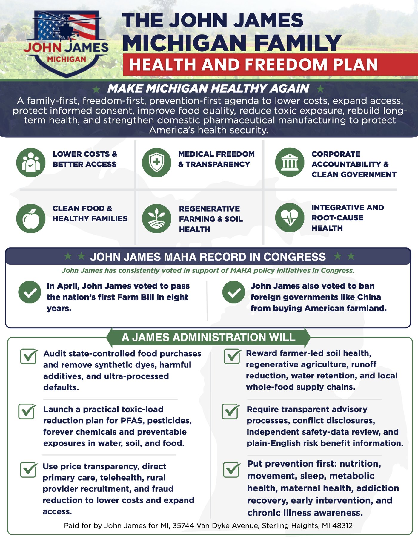 The John James Michigan Family Health and Freedom Plan — full infographic