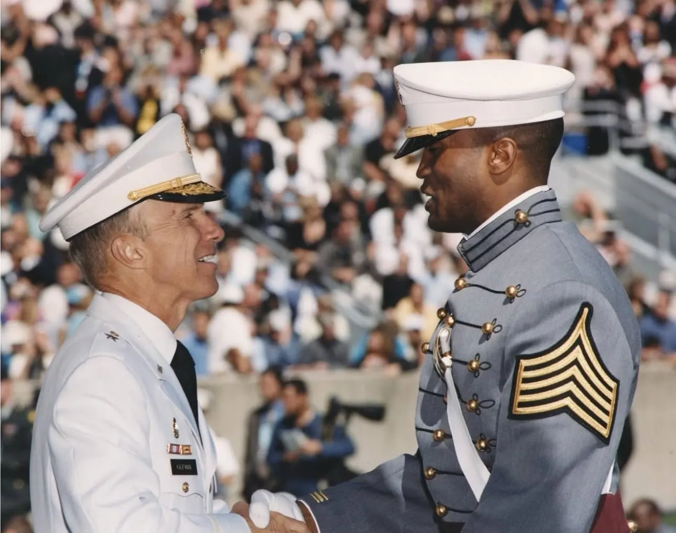 John James shaking hands at his West Point graduation
